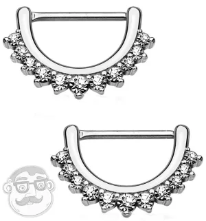 14G Silver Cubic Zirconia Rim Brass Nipple Clicker Ring