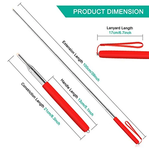 Alcoon 3 Pack Telescopic Teachers Pointer Retractable Handheld Presenter Extendable Classroom Whiteboard Pointer with Lanyard for Teachers, Coach, Presenter, Extends to 39 Inch (Black, Red, Blue)
