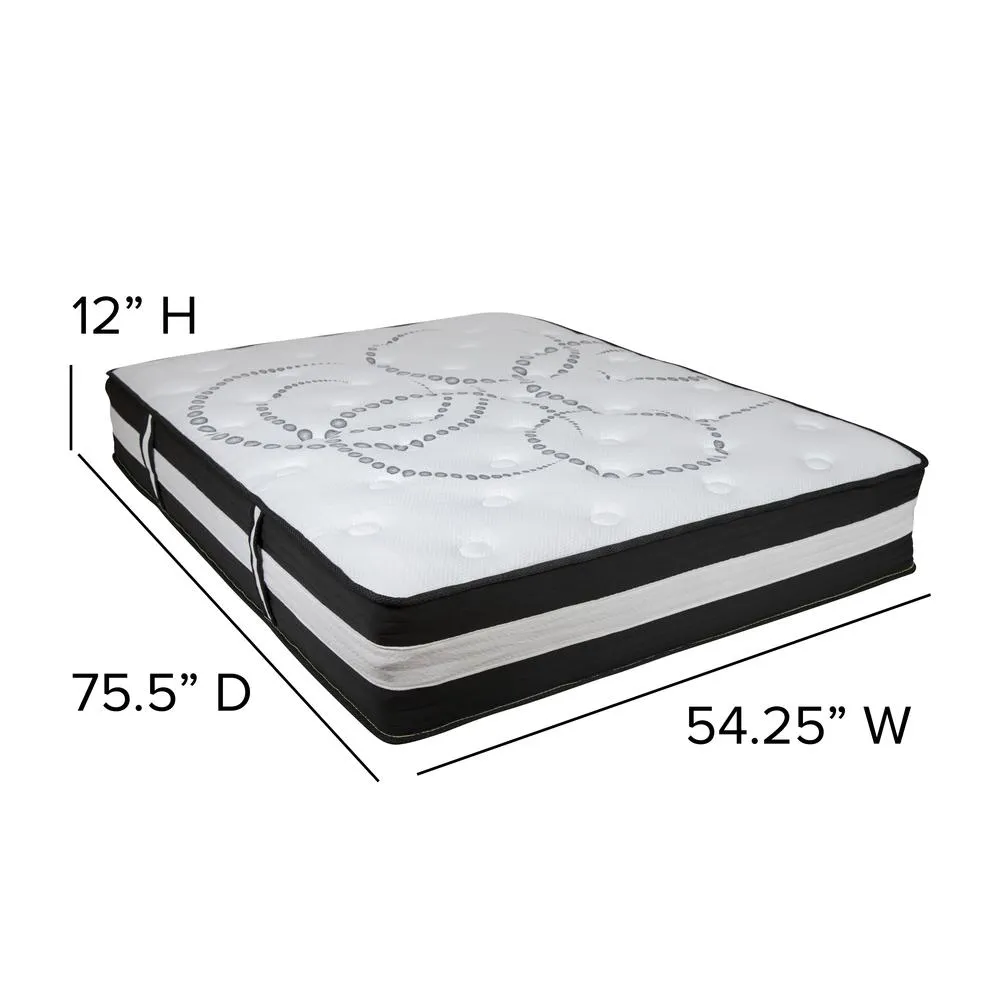 Full 12 Inch Foam Pocket Spring Mattress, 2 inch Gel Memory Foam Topper Bundle