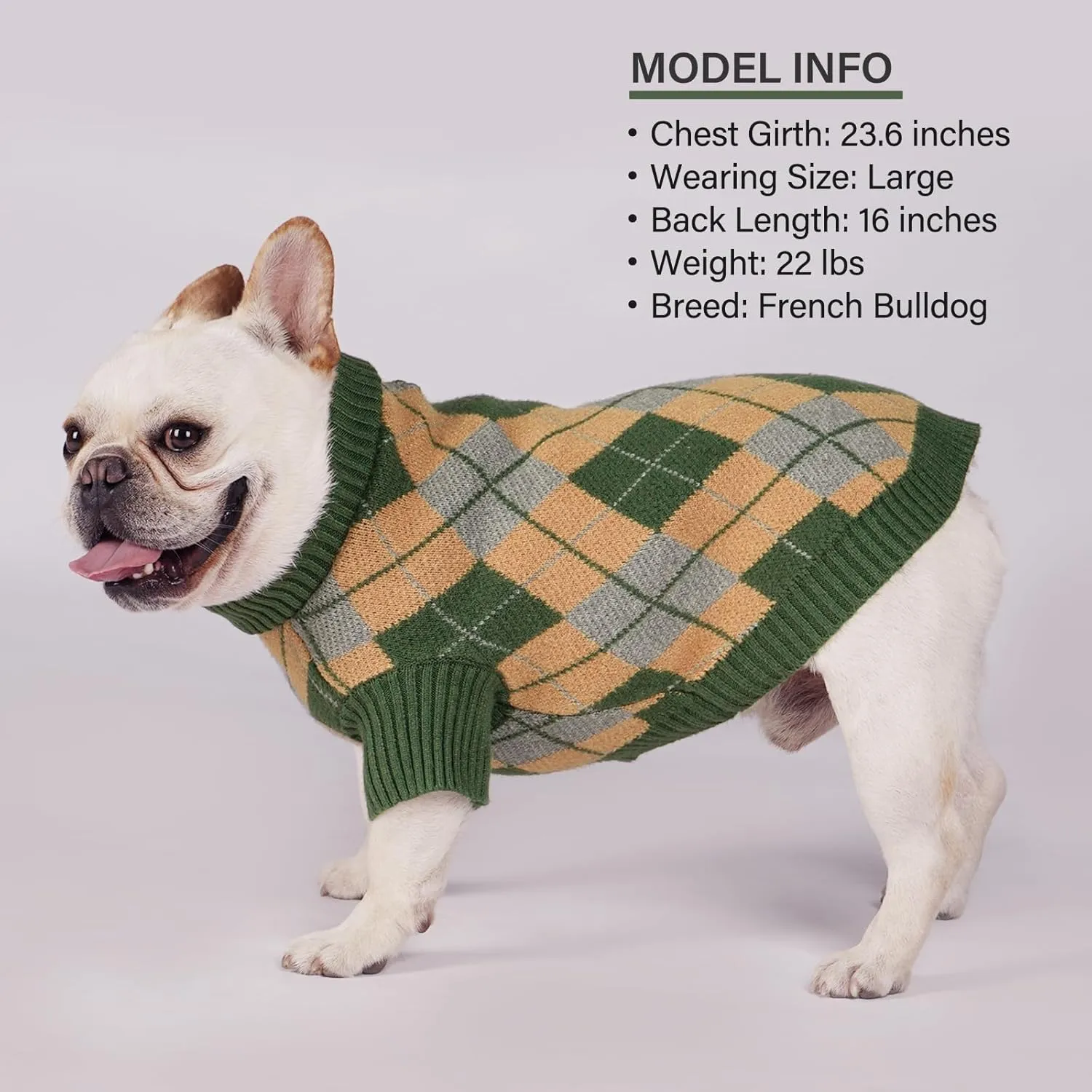 KYEESE Dog Sweater Turtleneck Dog Sweater for Small Dogs Diamond Plaid Pet Sweater with Long Sleeve Comfy Pet Coats Warm Dogs Clothes, Green, Small