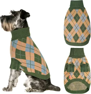 KYEESE Dog Sweater Turtleneck Dog Sweater for Small Dogs Diamond Plaid Pet Sweater with Long Sleeve Comfy Pet Coats Warm Dogs Clothes, Green, Small
