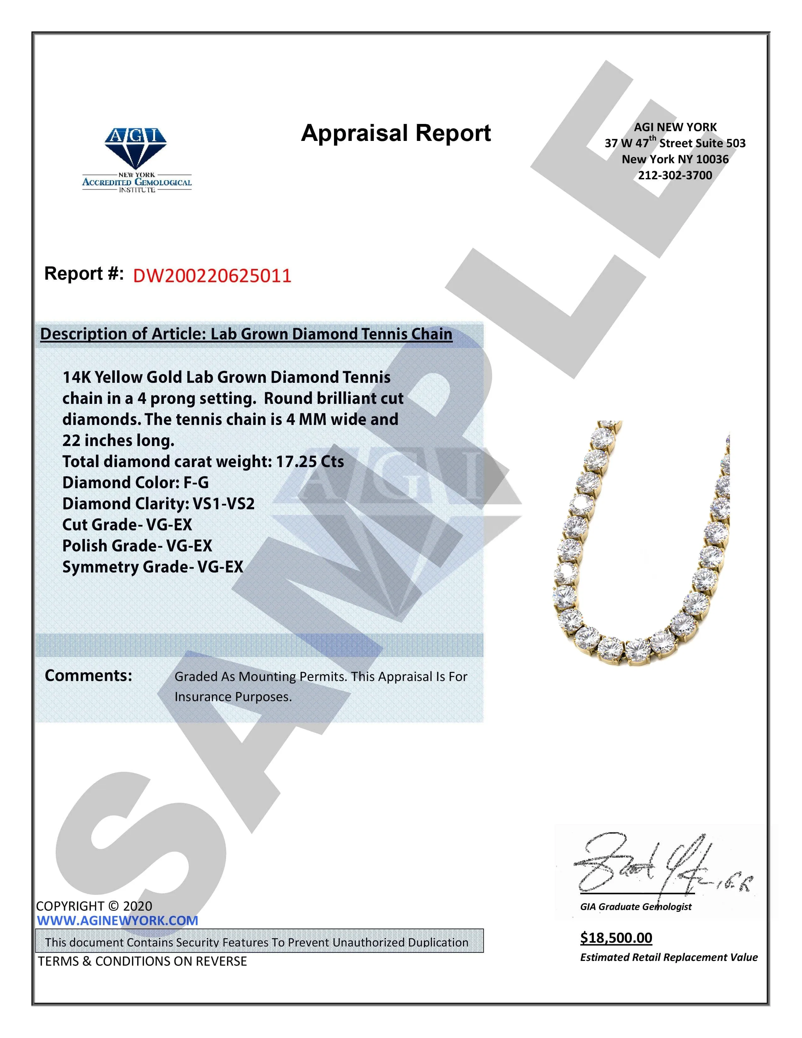 Lab Grown Diamond Tennis Chain / Necklace - 14K Rose Gold