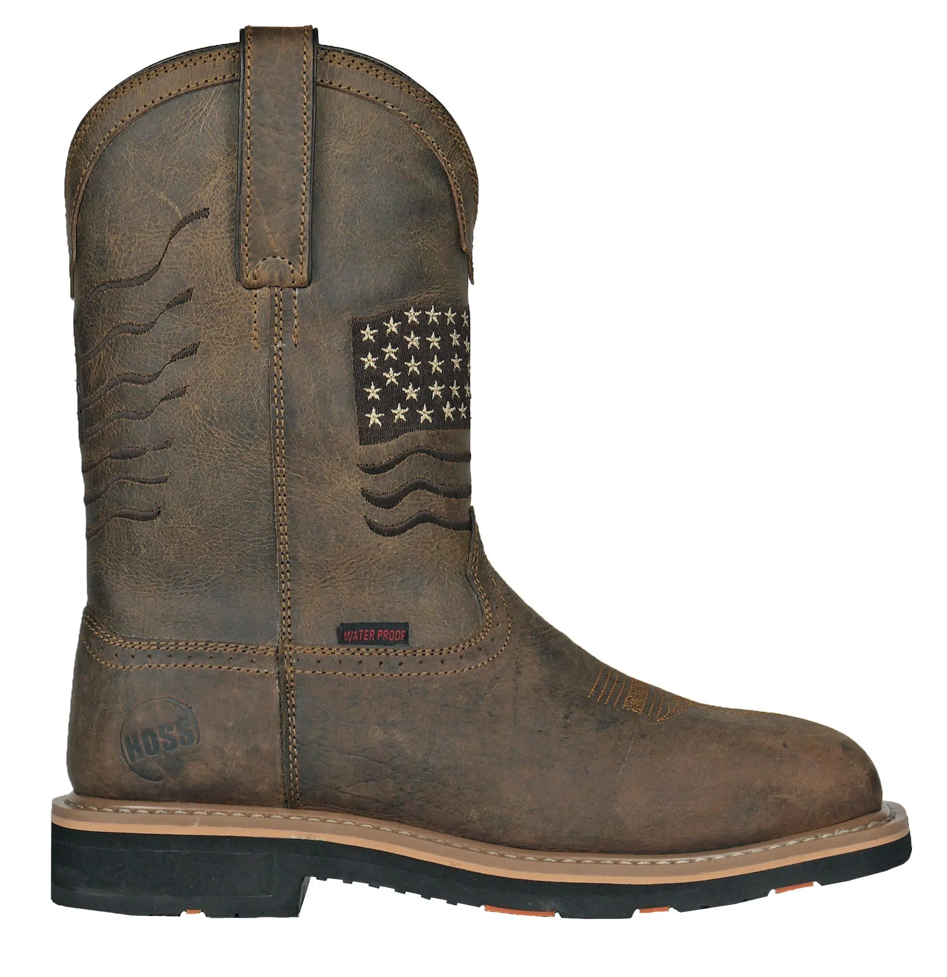 Men's Hoss Rushmore Brown, EH, SR, WP, PR, Pull On Western Soft Toe Boot