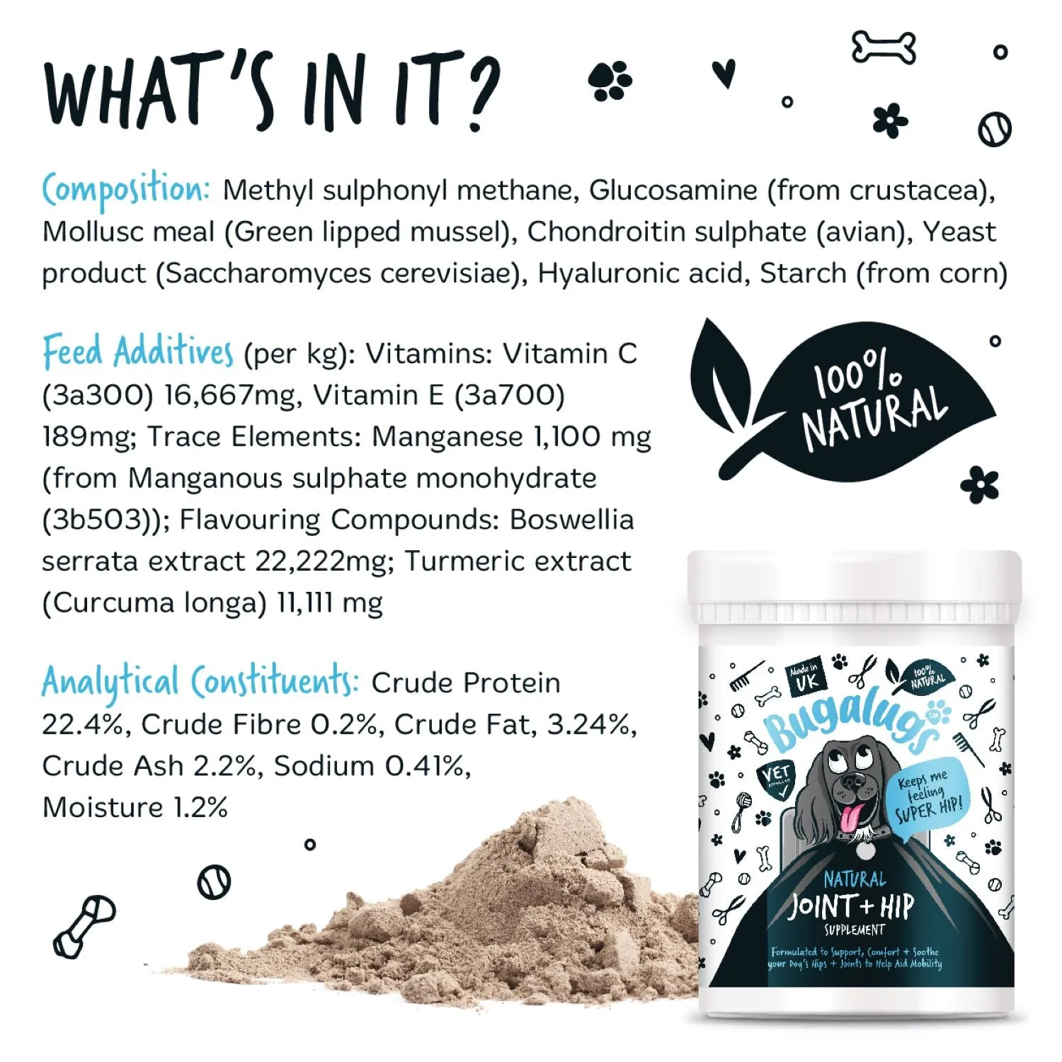 Natural Joint & Hip Supplement Powder for Dogs (200g)