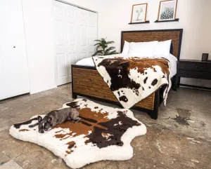 PupRug™ Memory Foam Bed   Matching Waterproof Blanket Bundle - Brown Faux Cowhide