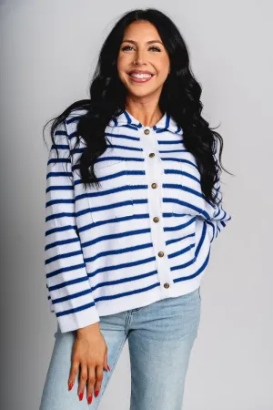 Striped knit sweater white/navy